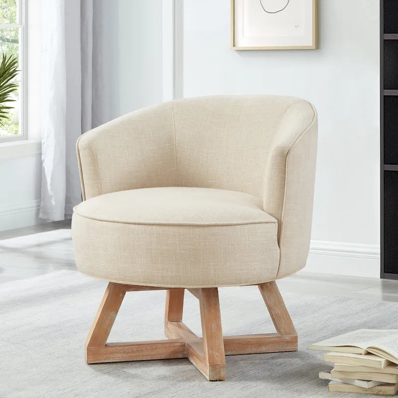Fauteuil pivotant moderne en lin beige 27