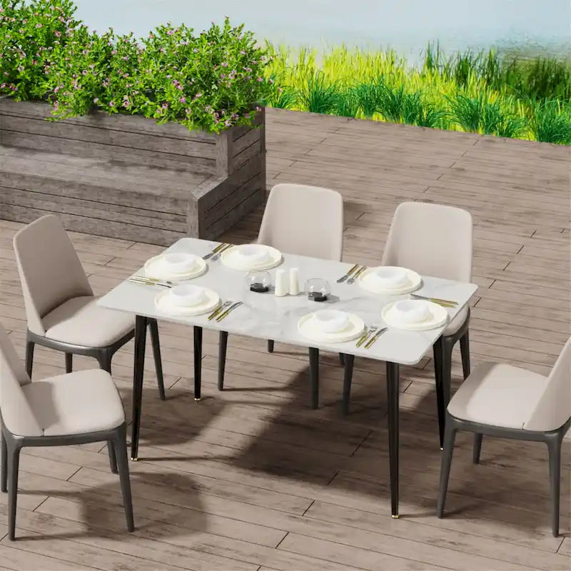 Table à manger moderne avec cadre en métal et plateau en pierre frittée Table de cuisine