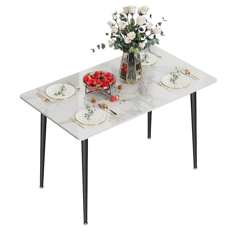 Table à manger moderne avec cadre en métal et plateau en pierre frittée Table de cuisine