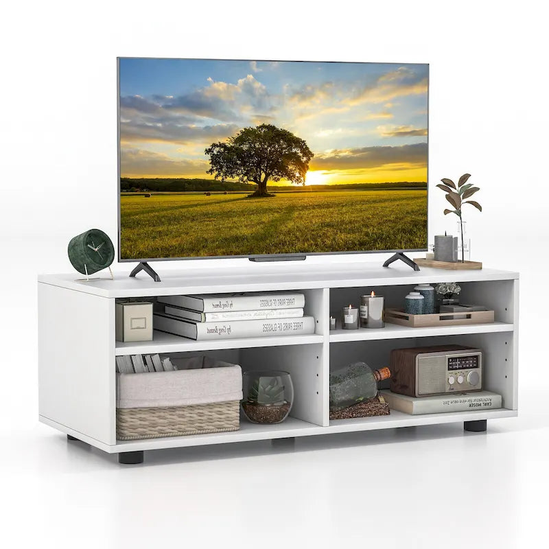 Meuble TV Console avec 4 Casiers et Étagères Réglables pour Téléviseurs jusqu'à 45 Pouces