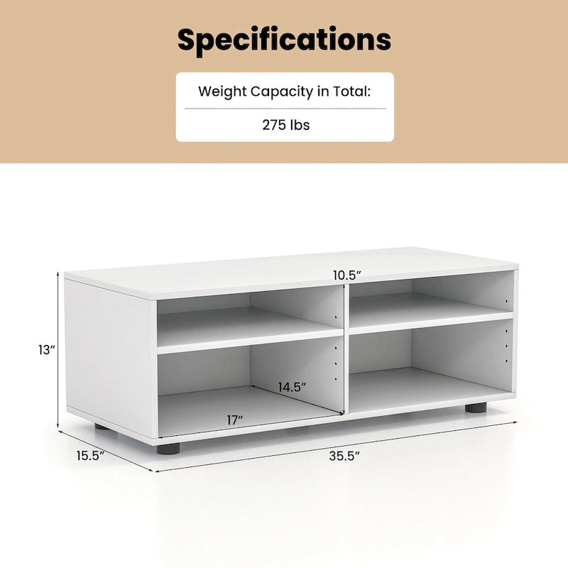 Meuble TV Console avec 4 Casiers et Étagères Réglables pour Téléviseurs jusqu'à 45 Pouces