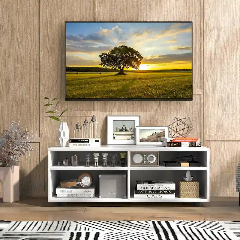 Meuble TV Console avec 4 Casiers et Étagères Réglables pour Téléviseurs jusqu'à 45 Pouces