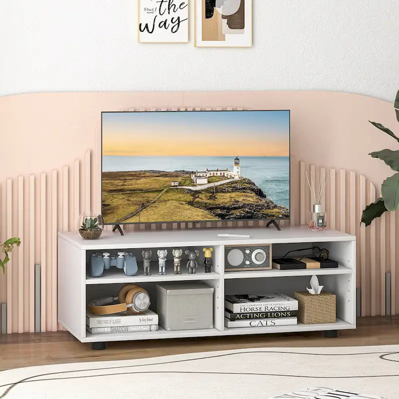 Meuble TV Console avec 4 Casiers et Étagères Réglables pour Téléviseurs jusqu'à 45 Pouces