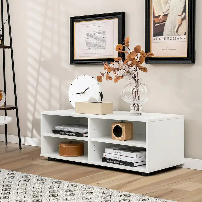 Meuble TV Console avec 4 Casiers et Étagères Réglables pour Téléviseurs jusqu'à 45 Pouces