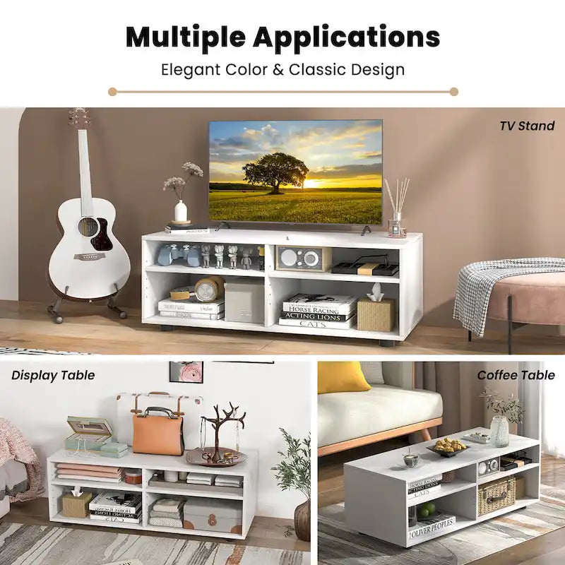 Meuble TV Console avec 4 Casiers et Étagères Réglables pour Téléviseurs jusqu'à 45 Pouces