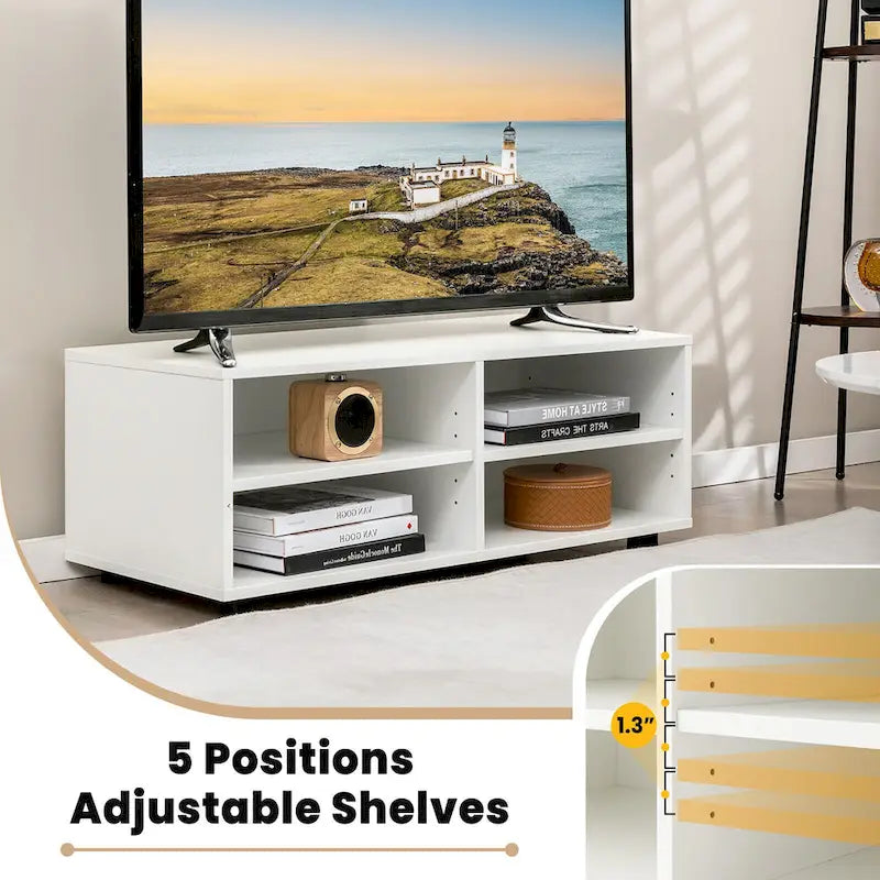Meuble TV Console avec 4 Casiers et Étagères Réglables pour Téléviseurs jusqu'à 45 Pouces