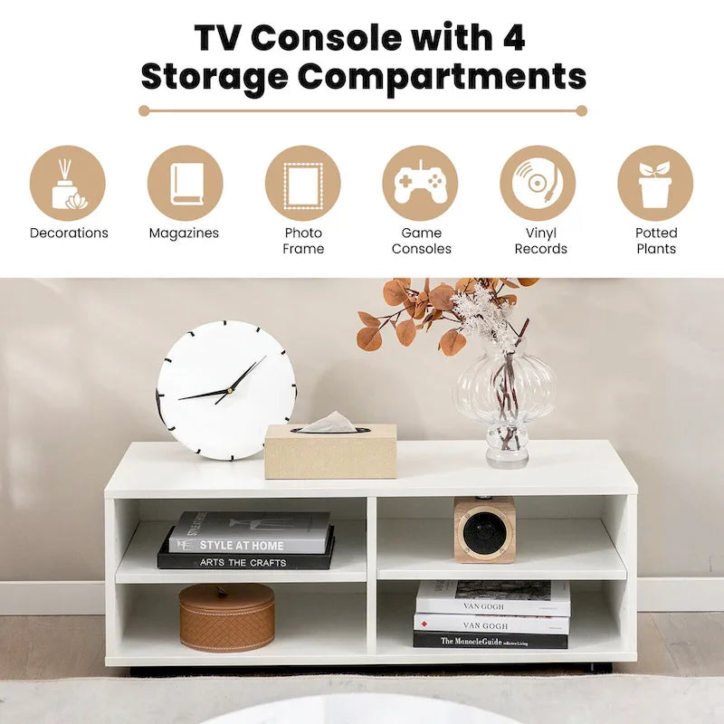 Meuble TV Console avec 4 Casiers et Étagères Réglables pour Téléviseurs jusqu'à 45 Pouces
