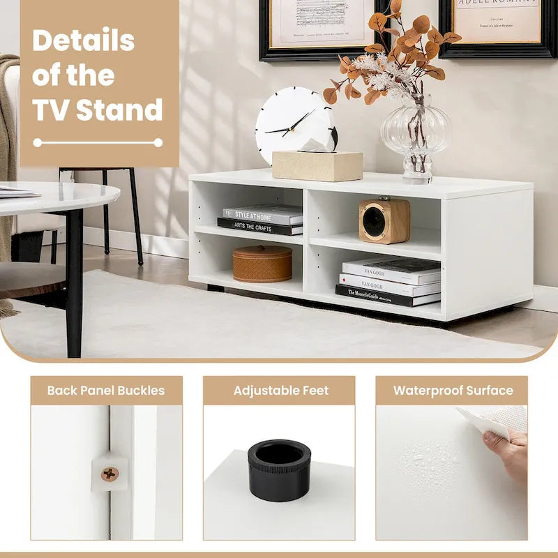 Meuble TV Console avec 4 Casiers et Étagères Réglables pour Téléviseurs jusqu'à 45 Pouces