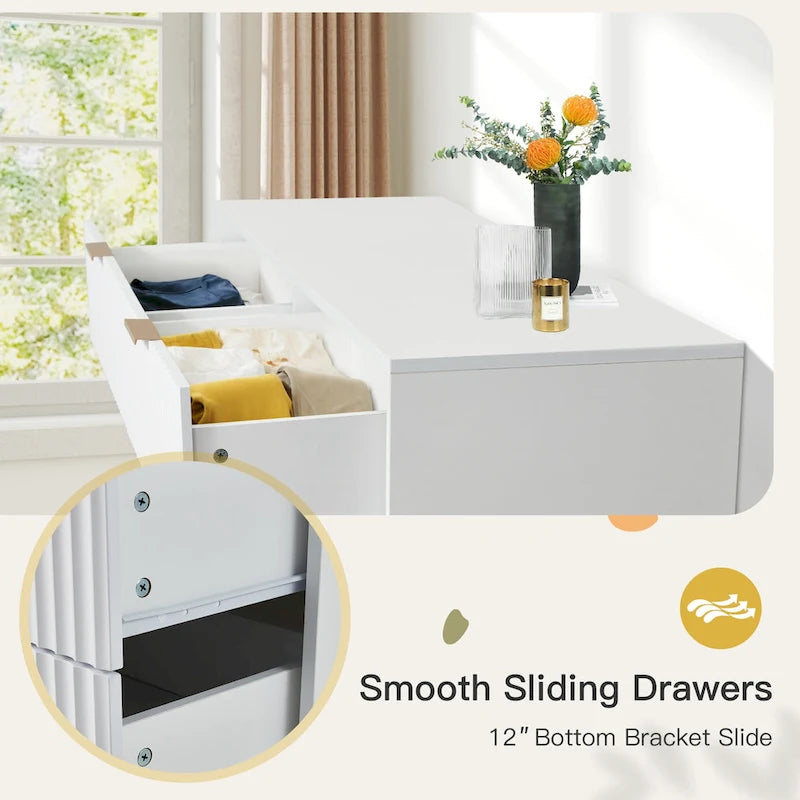 Commode à 6 tiroirs, commode large de style moderne du milieu du siècle avec poignées en métal pour chambre à coucher ou salon