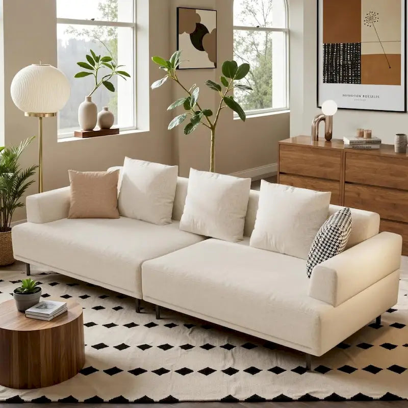 Canapé moderne à assise profonde avec oreillers, pieds hauts, canapé confortable pour salon, canapé d'appartement