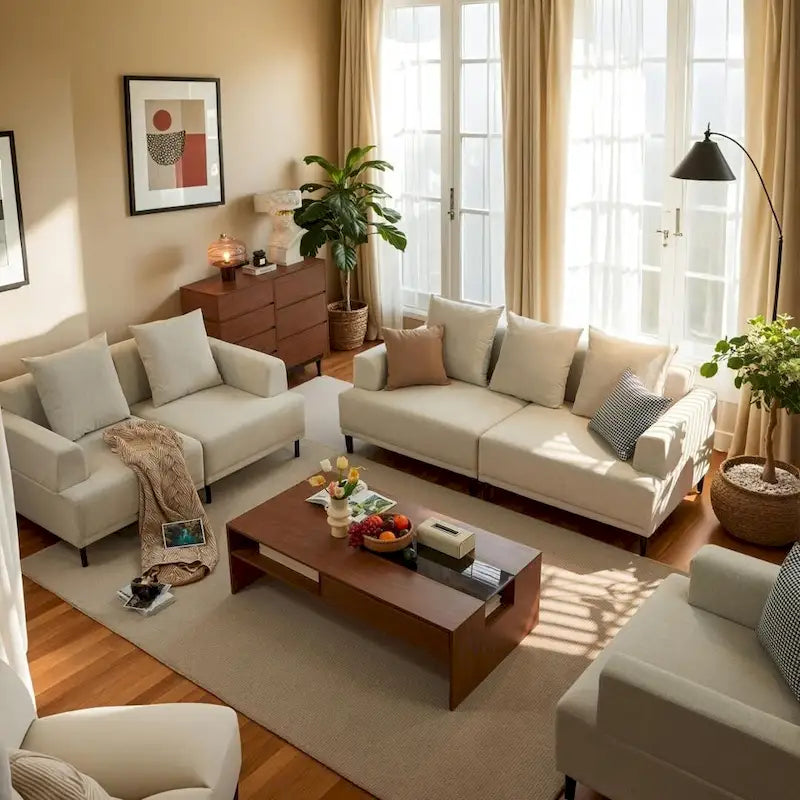 Canapé moderne à assise profonde avec oreillers, pieds hauts, canapé confortable pour salon, canapé d'appartement