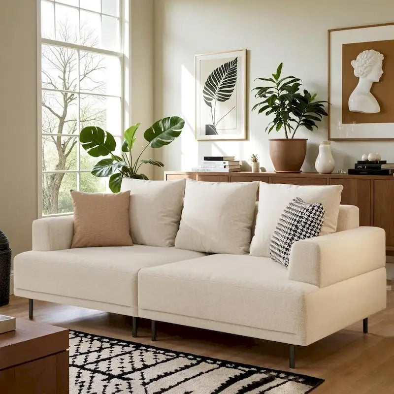 Canapé moderne à assise profonde avec oreillers, pieds hauts, canapé confortable pour salon, canapé d'appartement