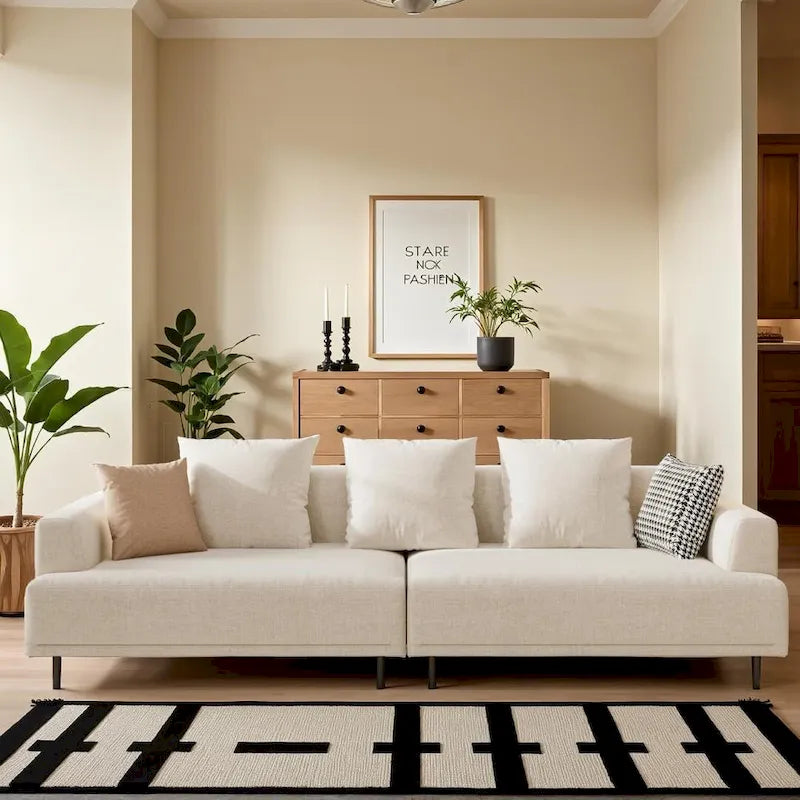 Canapé moderne à assise profonde avec oreillers, pieds hauts, canapé confortable pour salon, canapé d'appartement