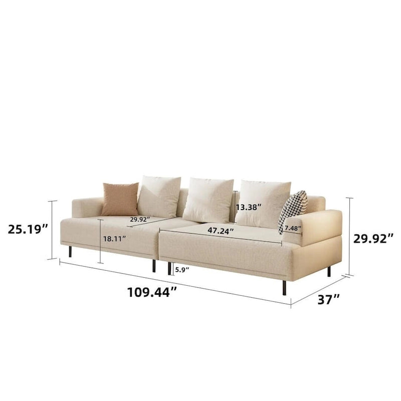 Canapé moderne à assise profonde avec oreillers, pieds hauts, canapé confortable pour salon, canapé d'appartement
