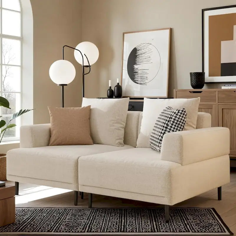 Canapé moderne à assise profonde avec oreillers, pieds hauts, canapé confortable pour salon, canapé d'appartement