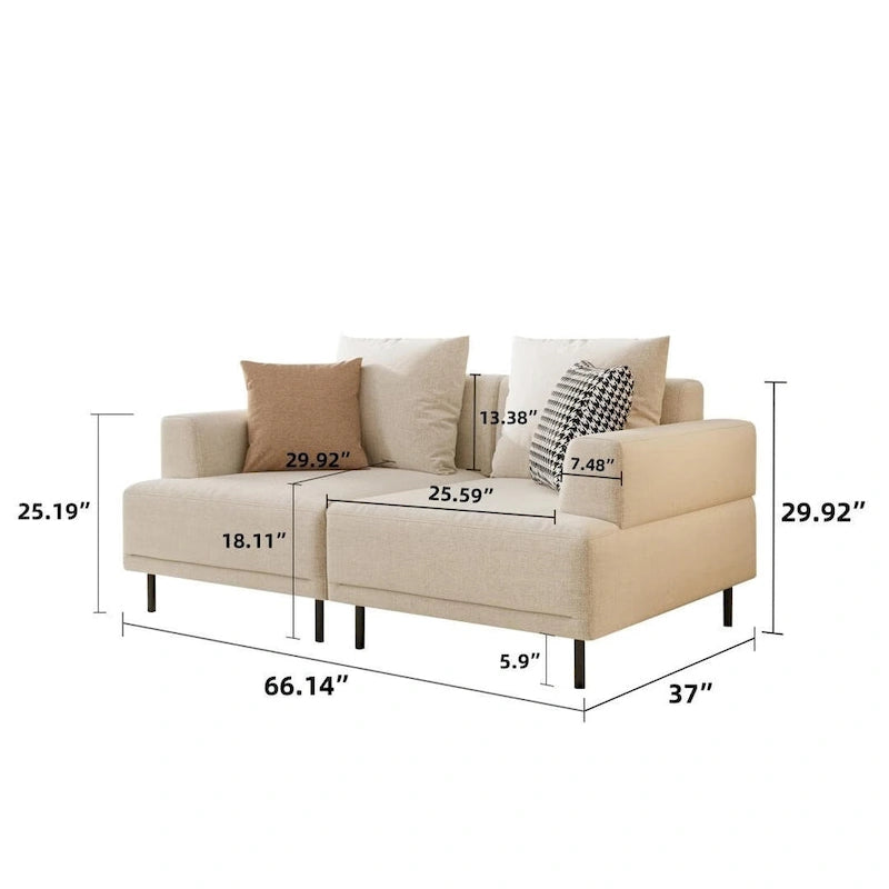 Canapé moderne à assise profonde avec oreillers, pieds hauts, canapé confortable pour salon, canapé d'appartement
