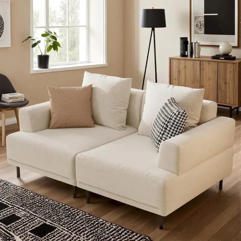 Canapé moderne à assise profonde avec oreillers, pieds hauts, canapé confortable pour salon, canapé d'appartement