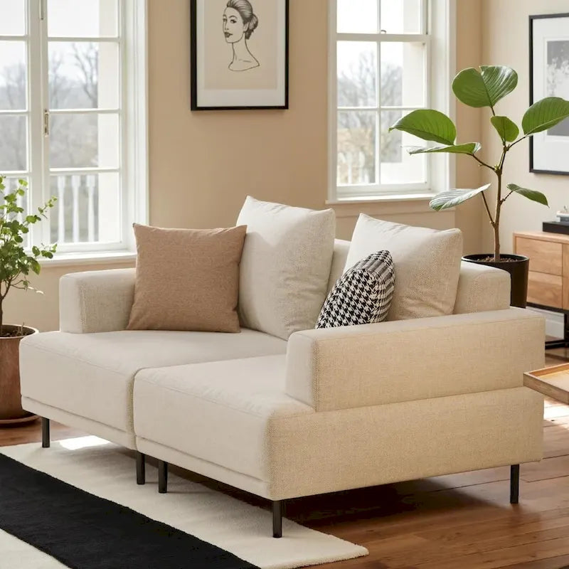 Canapé moderne à assise profonde avec oreillers, pieds hauts, canapé confortable pour salon, canapé d'appartement