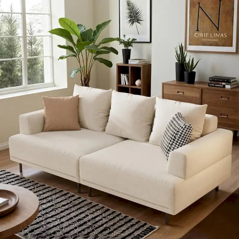 Canapé moderne à assise profonde avec oreillers, pieds hauts, canapé confortable pour salon, canapé d'appartement