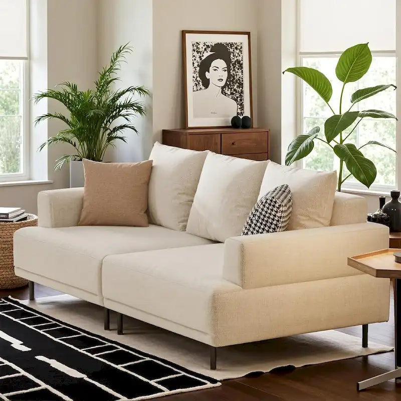 Canapé moderne à assise profonde avec oreillers, pieds hauts, canapé confortable pour salon, canapé d'appartement