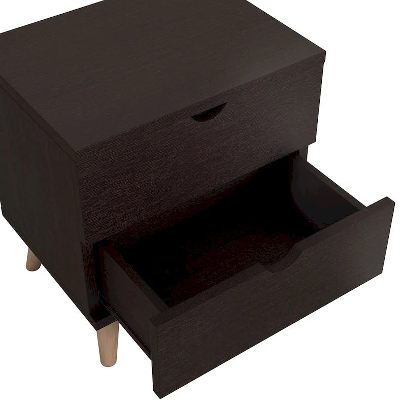 Table de chevet à 2 tiroirs cappuccino, style Mid-Century Modern