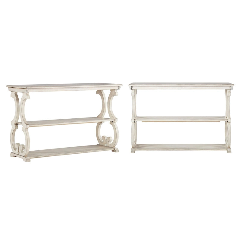 Console de salon en bois rustique avec volutes – Meuble d'appoint vintage avec détails décoratifs sculptés