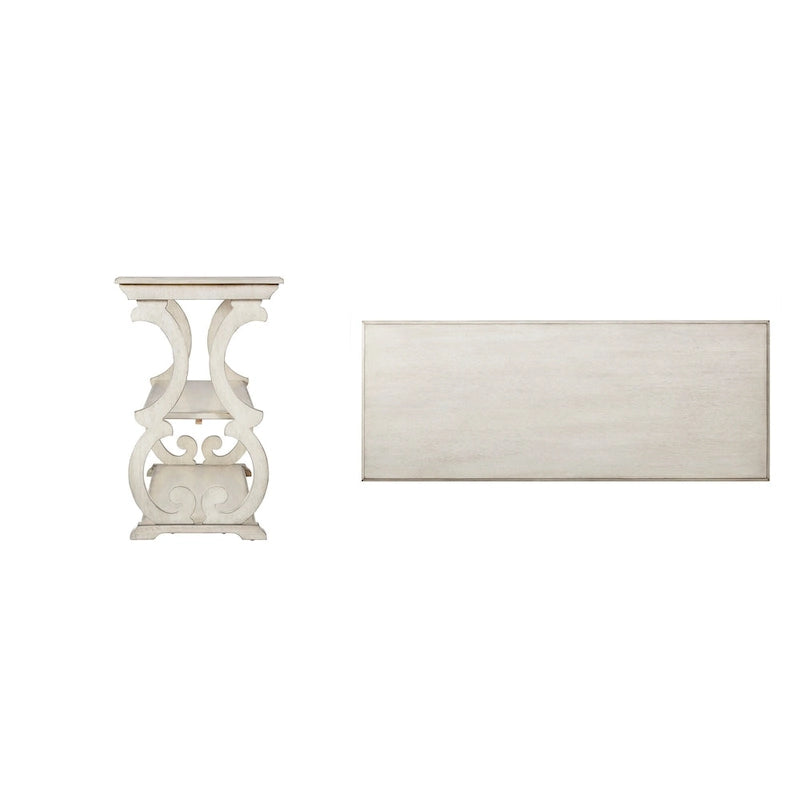 Console de salon en bois rustique avec volutes – Meuble d'appoint vintage avec détails décoratifs sculptés