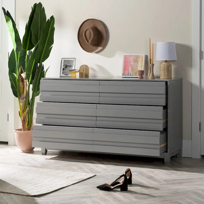 Commode 6 tiroirs en bois massif contemporain
