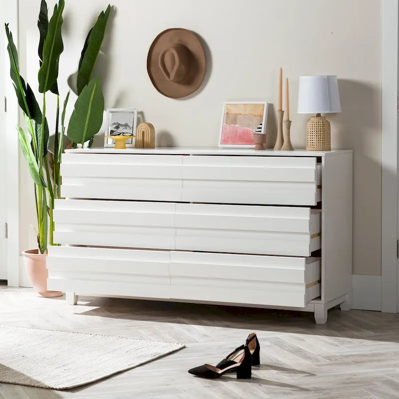 Commode 6 tiroirs en bois massif contemporain