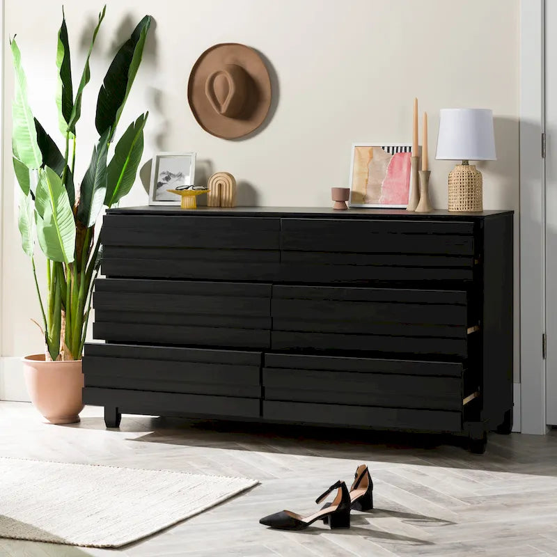 Commode 6 tiroirs en bois massif contemporain