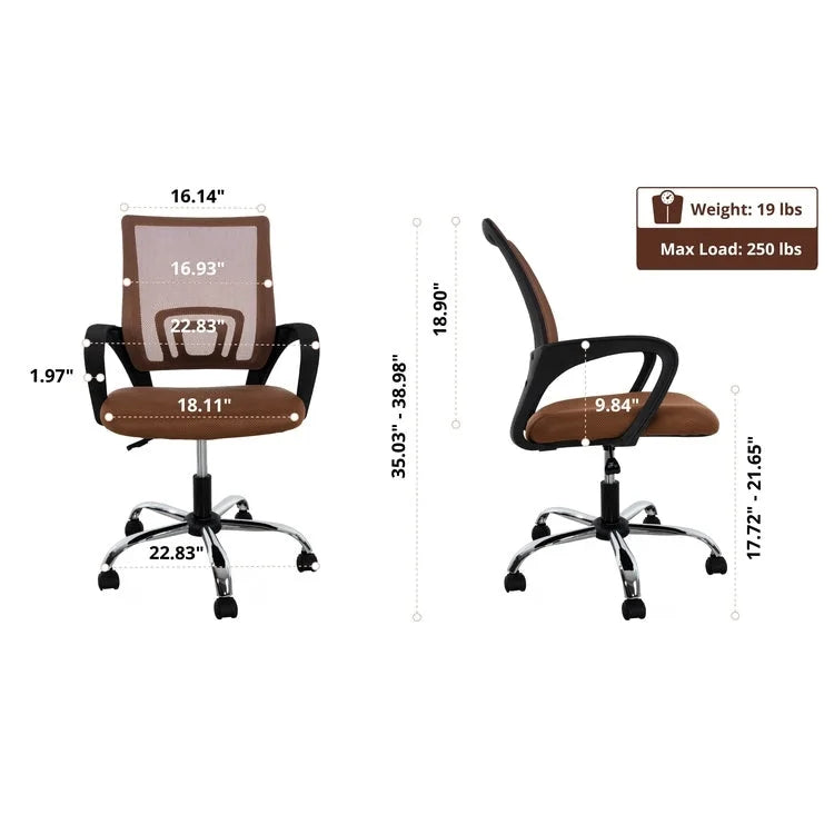 Chaise de bureau ergonomique avec support lombaire et roulettes pivotantes à 360° pour une mobilité améliorée