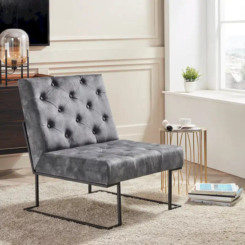 Fauteuil d'appoint capitonné en velours