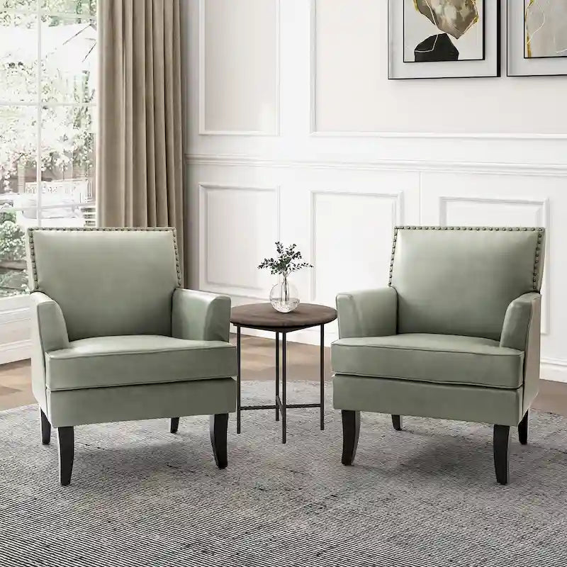Fauteuil d'appoint moderne classique en polyester avec pieds en bois massif, lot de 2