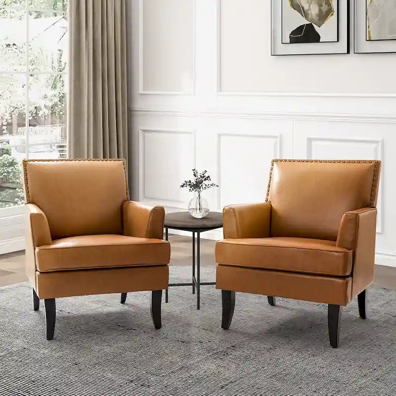 Fauteuil d'appoint moderne classique en polyester avec pieds en bois massif, lot de 2