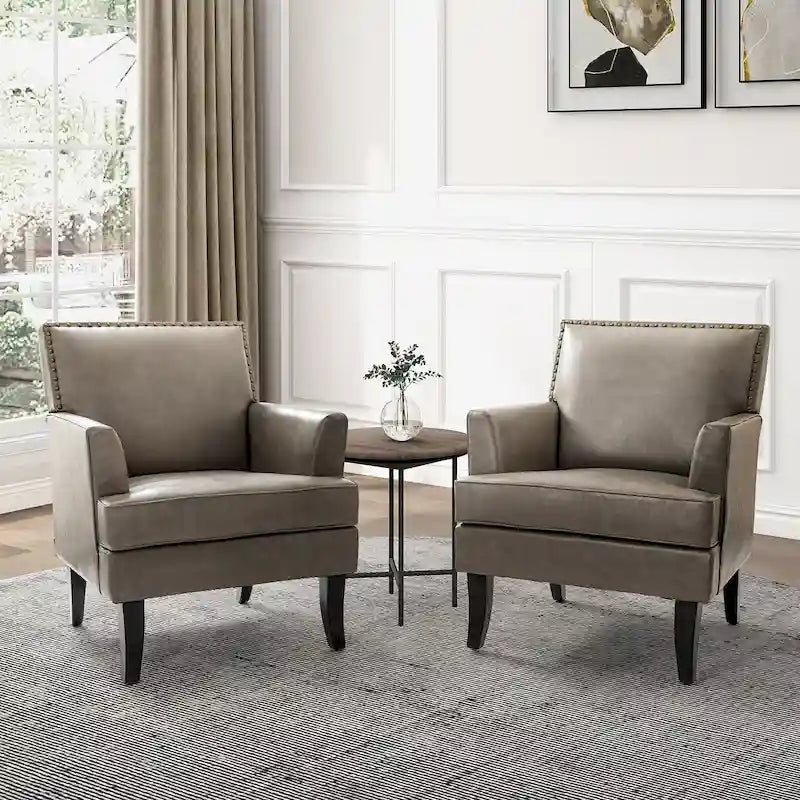 Fauteuil d'appoint moderne classique en polyester avec pieds en bois massif, lot de 2