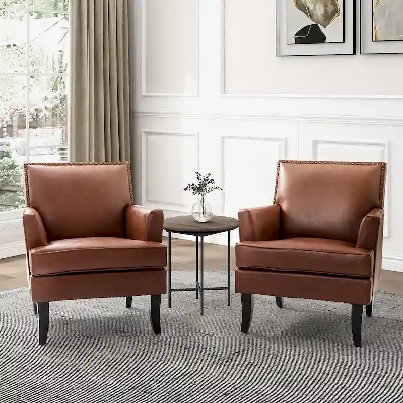 Fauteuil d'appoint moderne classique en polyester avec pieds en bois massif, lot de 2