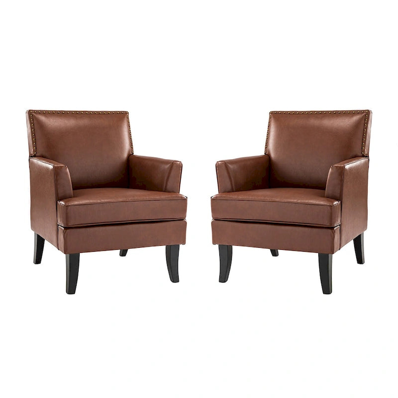 Fauteuil d'appoint moderne classique en polyester avec pieds en bois massif, lot de 2