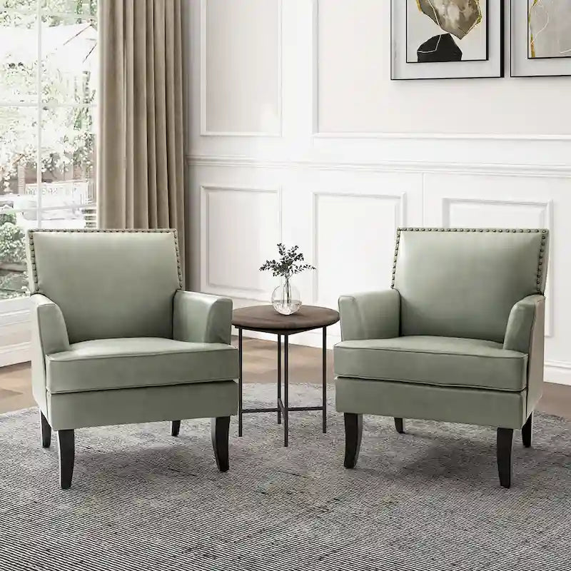 Fauteuil d'appoint moderne classique en polyester avec pieds en bois massif, lot de 2