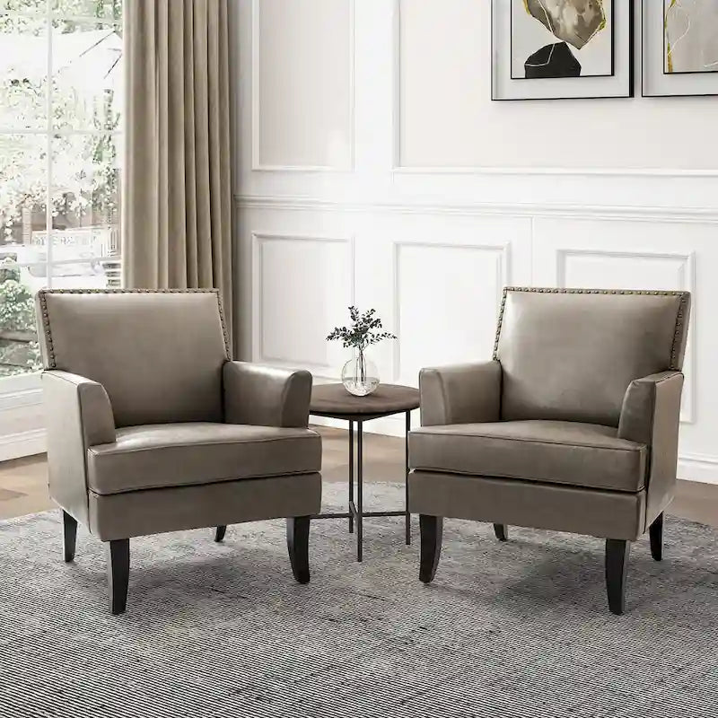 Fauteuil d'appoint moderne classique en polyester avec pieds en bois massif, lot de 2