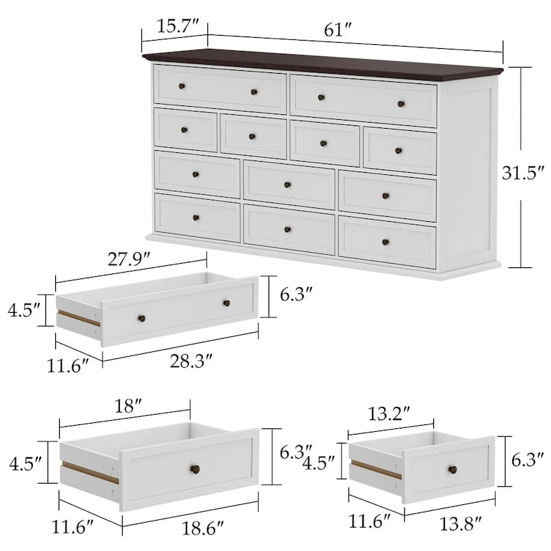 Commode marron et blanche avec table de chevet à grand espace de rangement