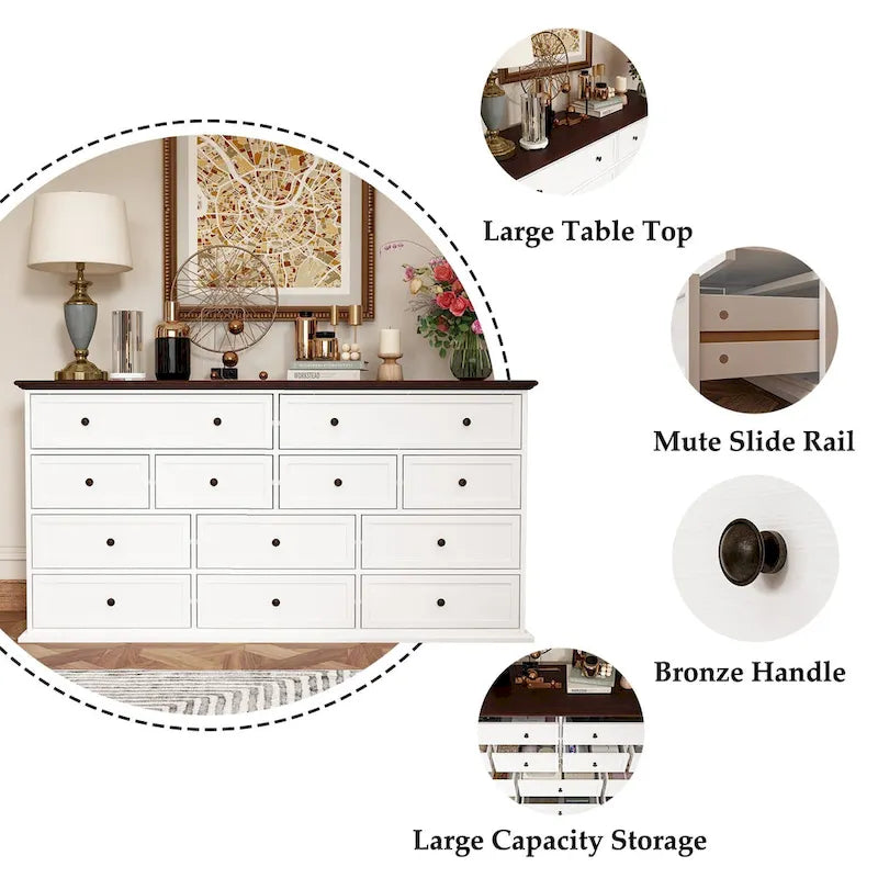 Commode marron et blanche avec table de chevet à grand espace de rangement