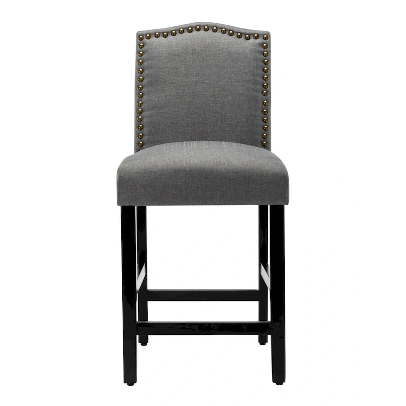 Lot de 2 tabourets de bar à hauteur de comptoir de 24 pouces, recouverts de tissu avec garniture cloutée et dossier