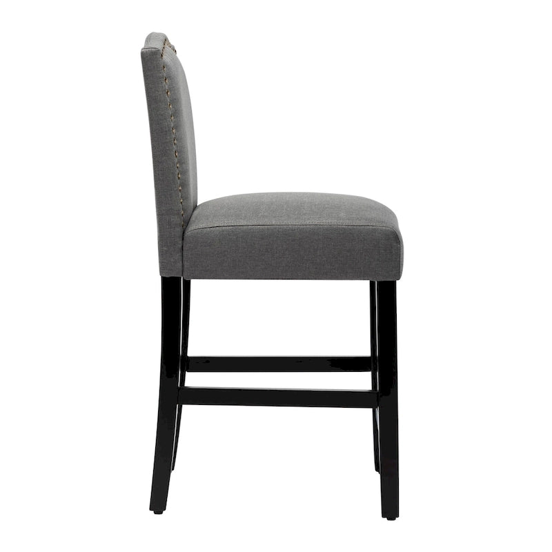 Lot de 2 tabourets de bar à hauteur de comptoir de 24 pouces, recouverts de tissu avec garniture cloutée et dossier