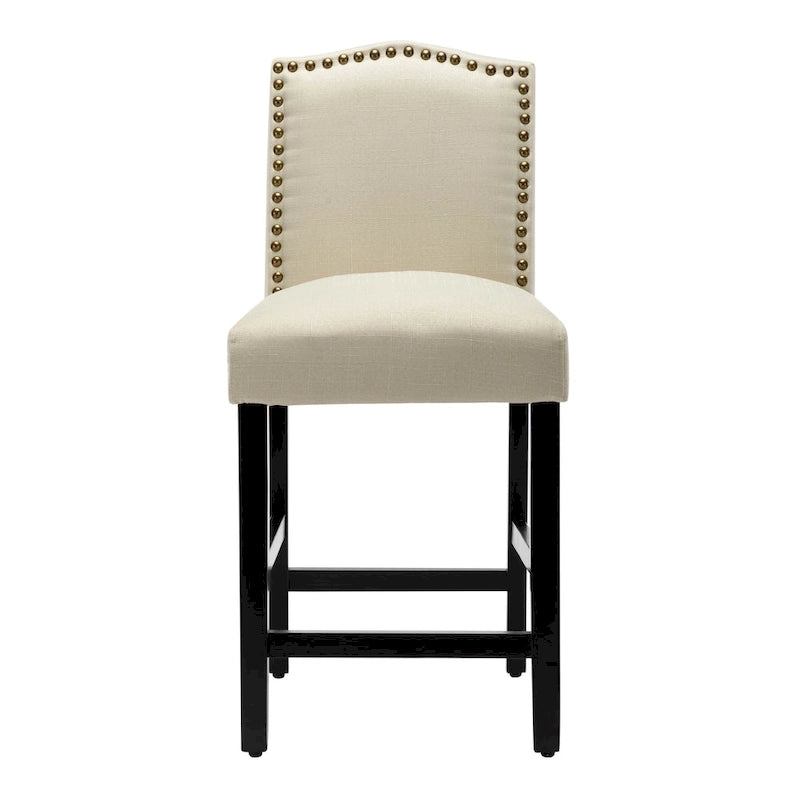 Lot de 2 tabourets de bar à hauteur de comptoir de 24 pouces, recouverts de tissu avec garniture cloutée et dossier