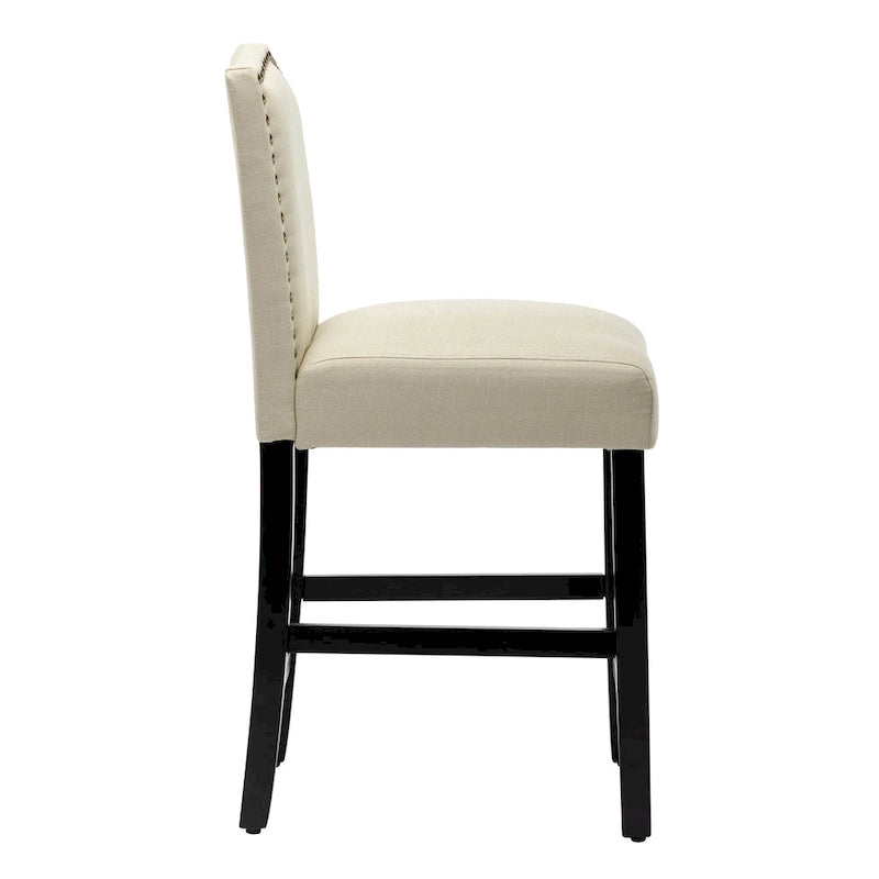 Lot de 2 tabourets de bar à hauteur de comptoir de 24 pouces, recouverts de tissu avec garniture cloutée et dossier