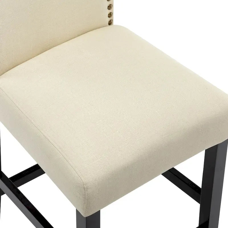 Lot de 2 tabourets de bar à hauteur de comptoir de 24 pouces, recouverts de tissu avec garniture cloutée et dossier
