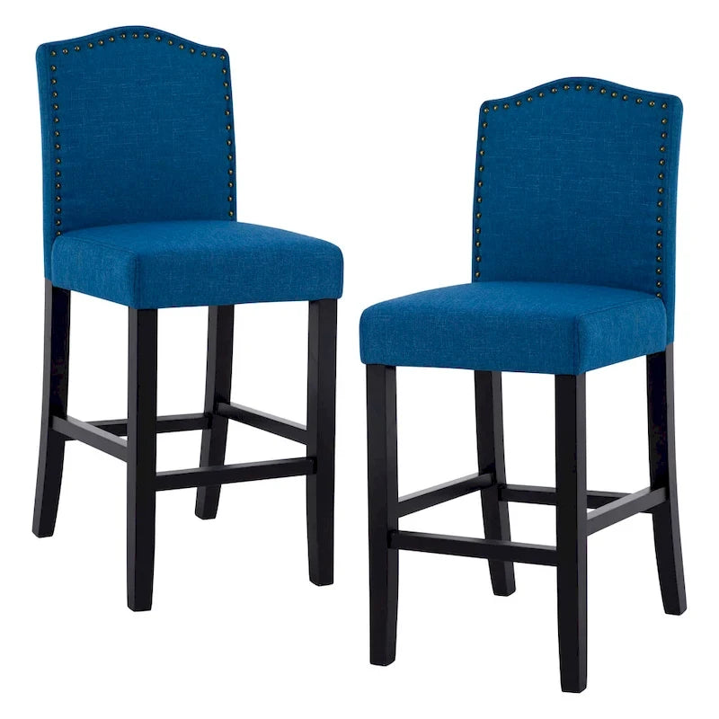 Lot de 2 tabourets de bar à hauteur de comptoir de 24 pouces, recouverts de tissu avec garniture cloutée et dossier