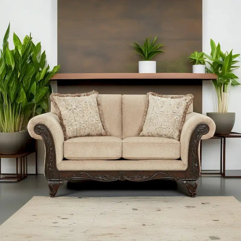 Causeuse de salon en bois d'inspiration milieu de siècle avec coussin d'assise