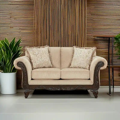 Causeuse de salon en bois d'inspiration milieu de siècle avec coussin d'assise