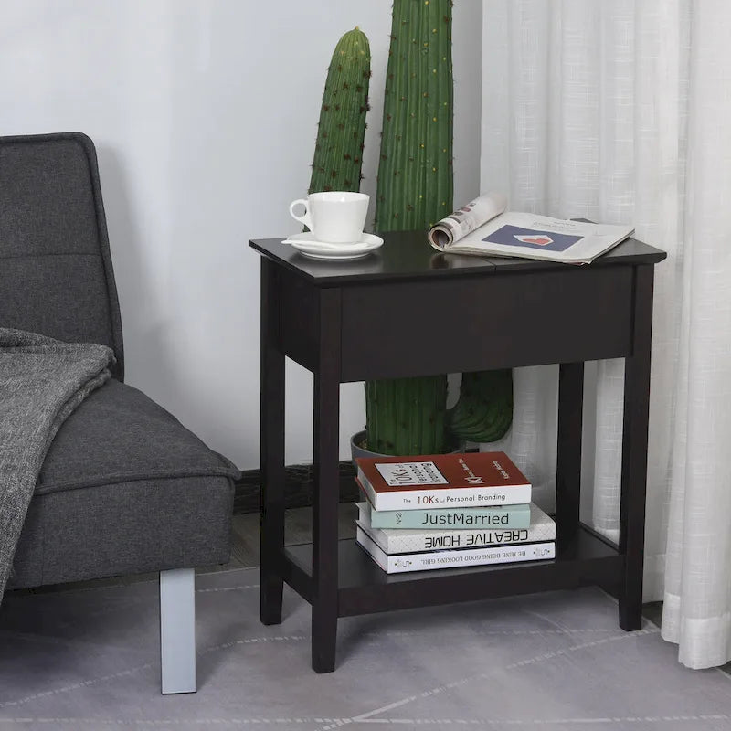 Table avec plateau rabattable, meuble de rangement décoratif pour chambre avec armoire et étagère inférieure